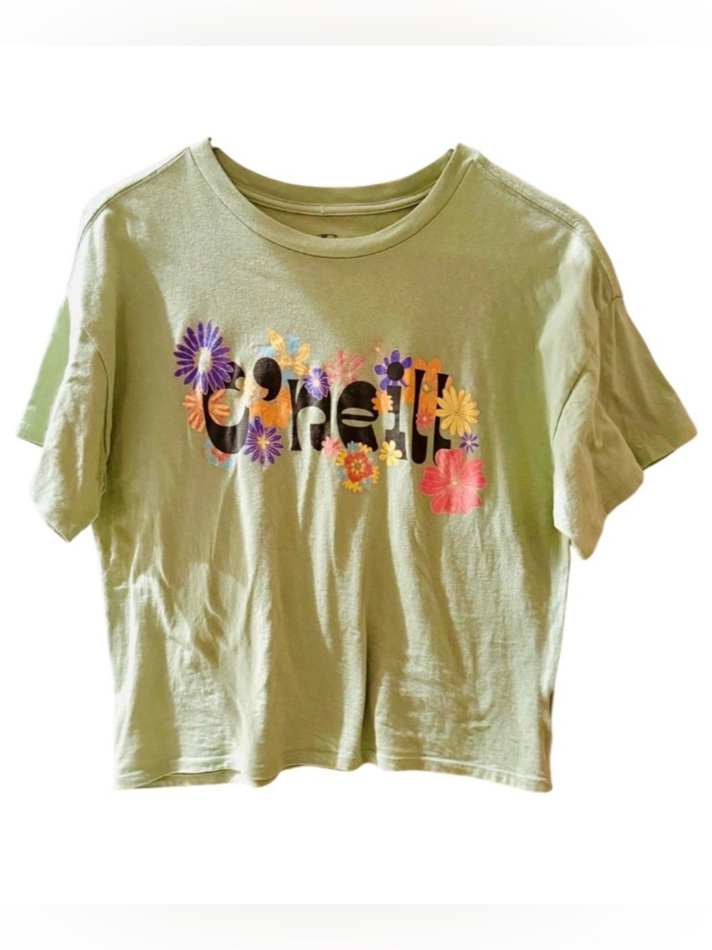 Vintage O'Neill size L cropped t shirt distressed floral Boho Y2K 70s 1970s crop